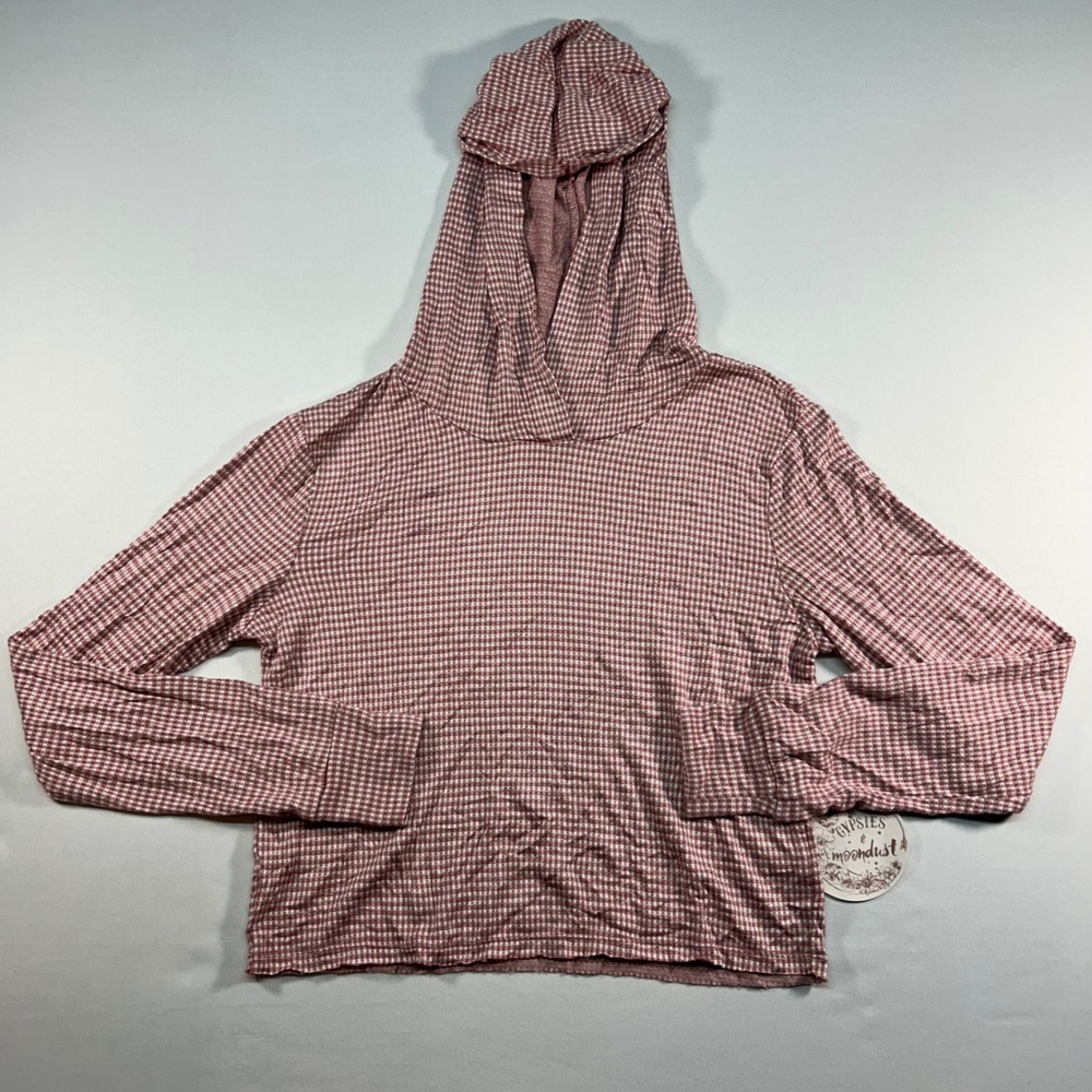 Gypsies & Moondust Red Gingham Hooded Long Sleeve Top XS GJ-3348-BEY